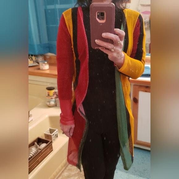 Pretty multi color, open front, long sleeve, crocheted cardigan. Great shape. - Picture 5 of 5